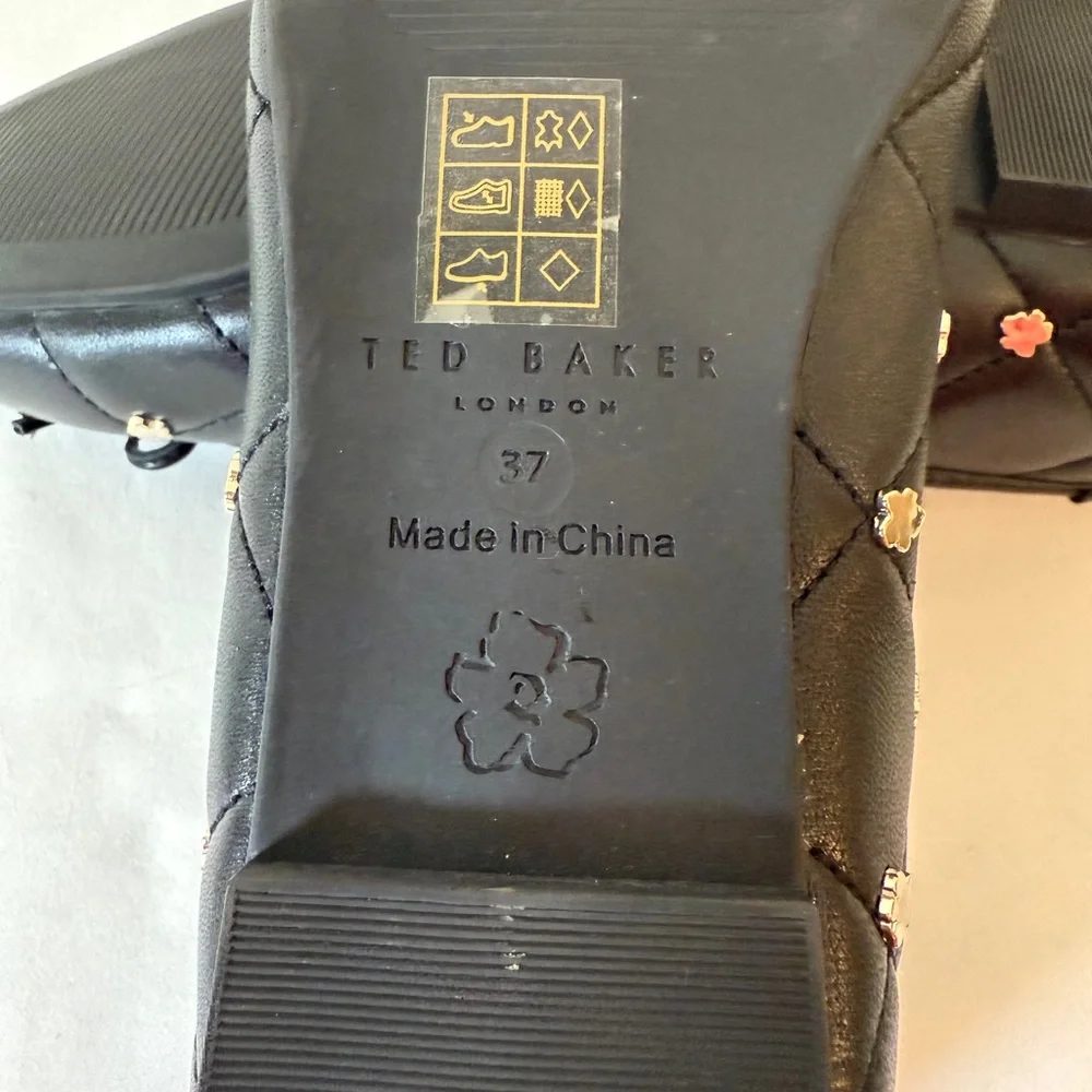 Ted Baker Libban Black Quilted Gold Magnolia Ballerina Flats Size 37 7 SKU 0024 - Picture 10 of 13